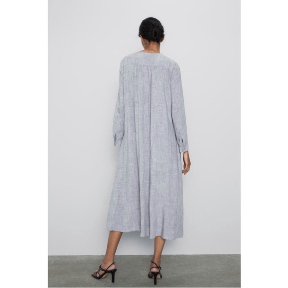 Zara Women's Limited Edition Collection Light Grey Linen Shirt Dress Size M - Picture 3 of 3